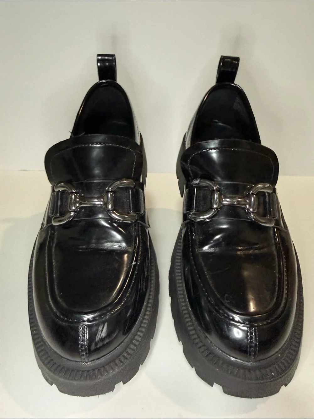 Madden Girl Black Patent Lug Sole Loafers with Metal Bit - Picture 3 of 9